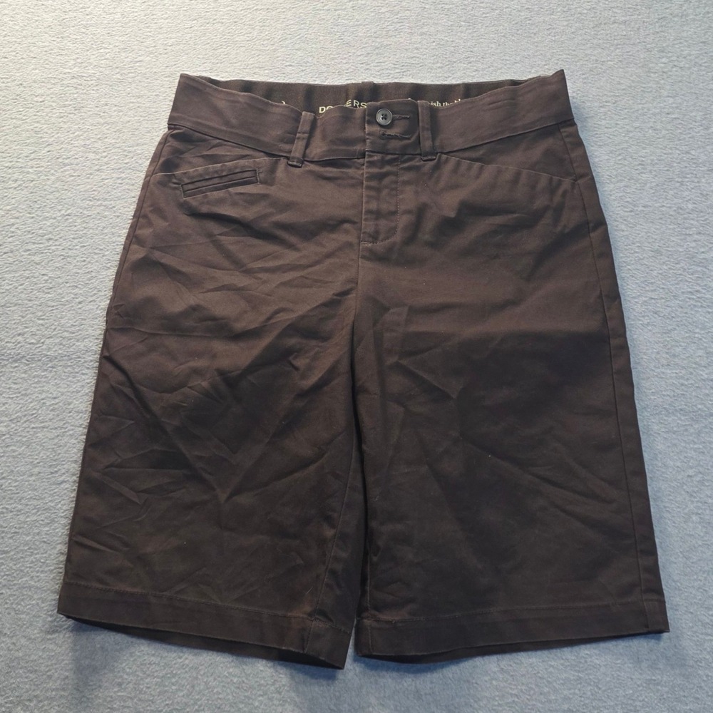 Dockers Chino Bermuda Shorts Womens Size 4‎ Brown Stretch Flat Front Casual Golf